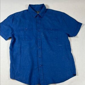 Bruno Men's Sapphire Blue 100% Linen Short-Sleeve Button-Up Shirt Size L